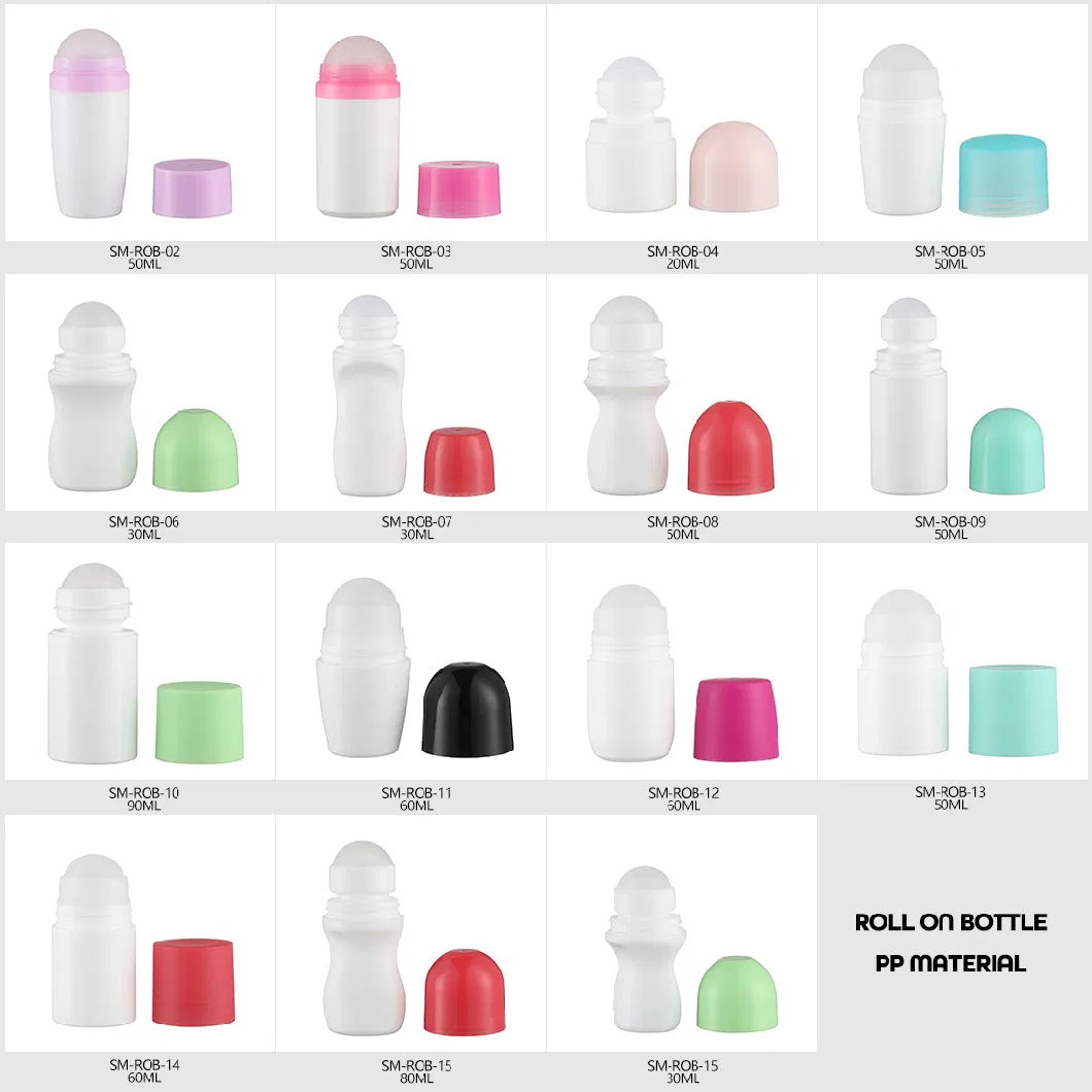 OEM Printing Plastic 20ml 50ml Perfume Cream 60ml Round PP Roll on Bottle for Deodorant