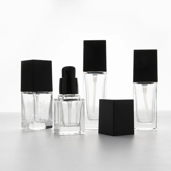 Flüssige Foundation-Flasche, quadratisch, klare Glas-Lotion-Pumpflaschen, kosmetische Creme-Spender-Flasche