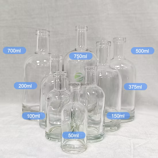 Jingna Custom leere transparente Boston Round Gin Wodka Whiskey Glasflasche