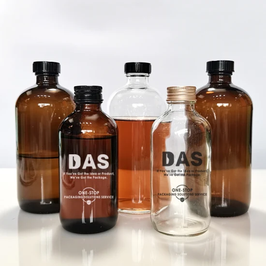 8 Unzen 16 Unzen leere klare bernsteinfarbene kalte Brühkaffee-Kombucha-Saft-Boston-Rundglasflasche für Getränke 250 ml 500 ml